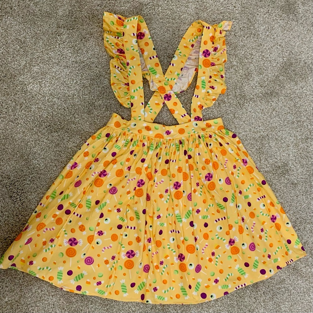 Ricrac & Ruffles 5t Halloween Candy Suspender Skirt